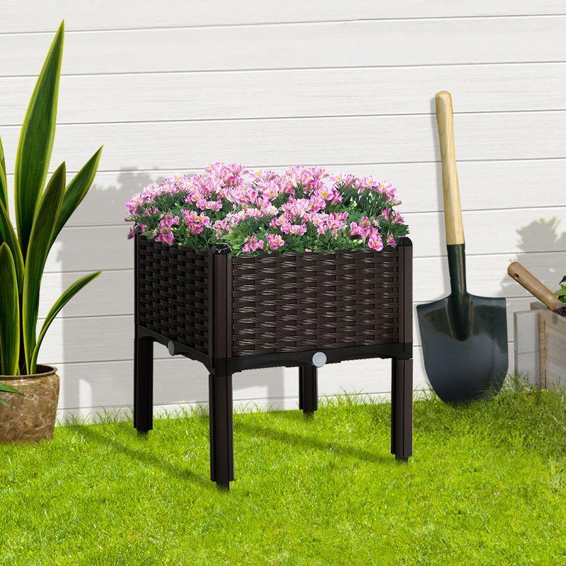 Outsunny Plastic Raised Garden Bed Planter Raised Bed with Self-Watering Design and Drainage Holes for Flowers, Brown