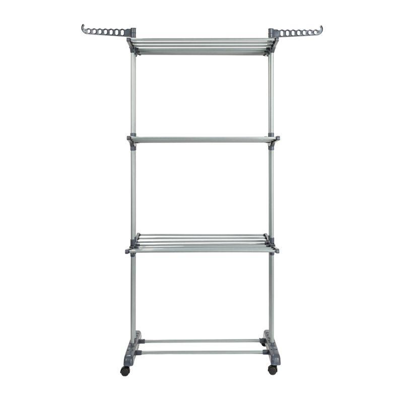 Household Essentials 4 Tier Stainless Steel Laundry Drying Rack with Two Side Wings, Grey