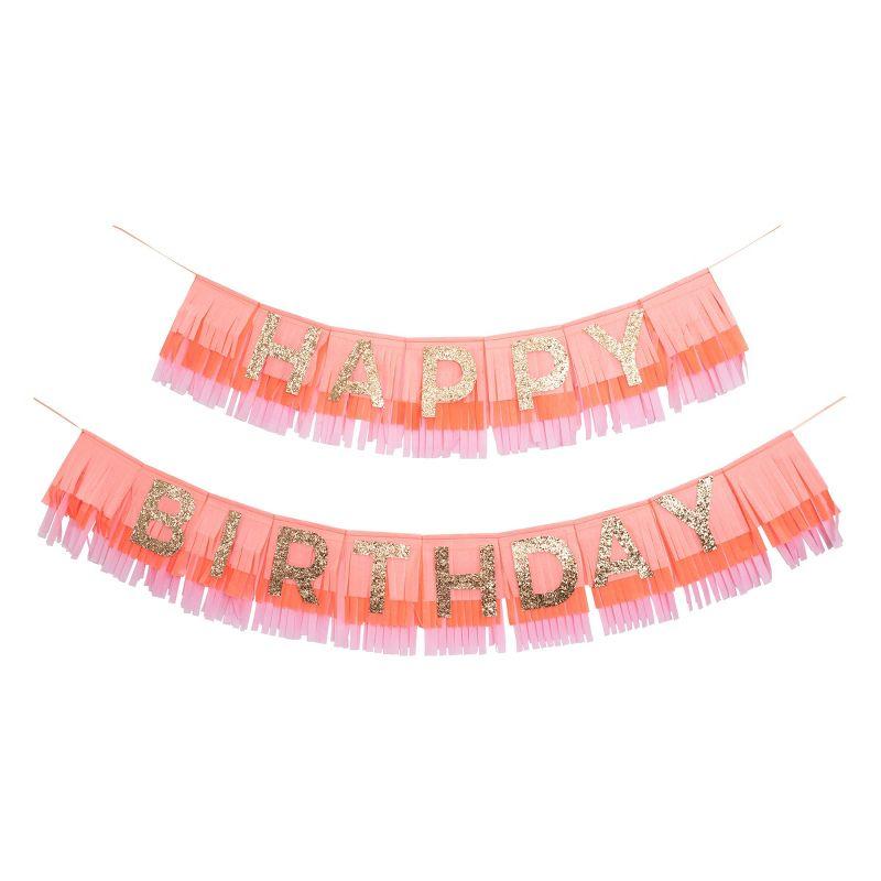 Meri Meri Pink Happy Birthday Fringe Garland (8' with excess cord - Pack of 1)