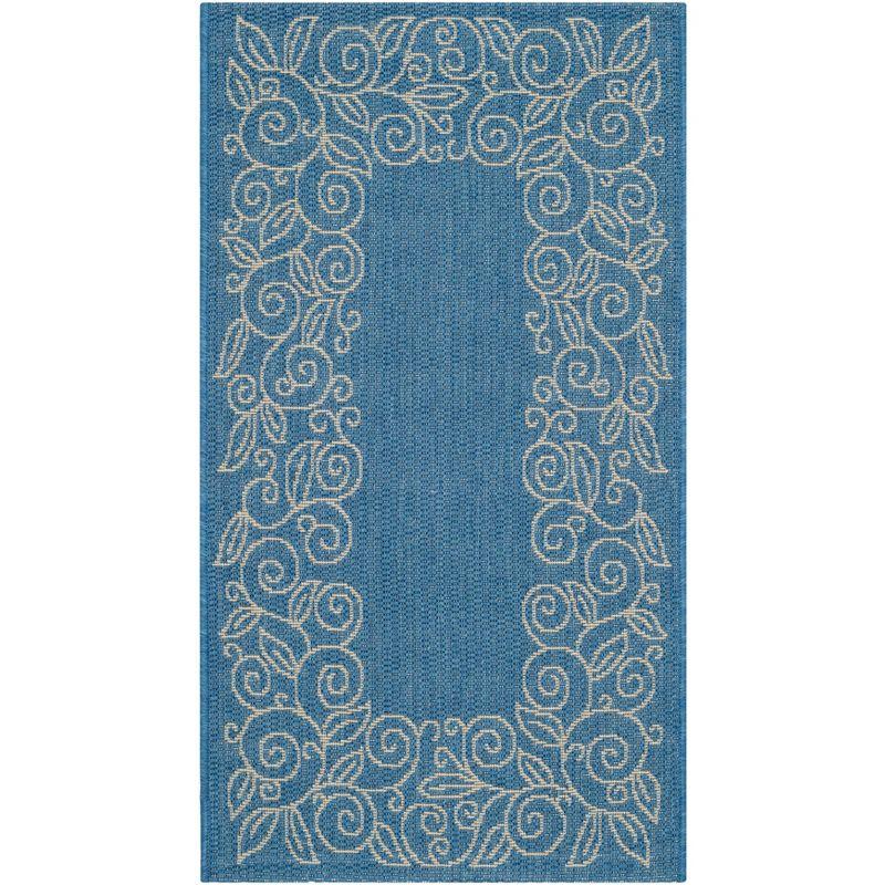 Elegant Blue & Beige Synthetic Indoor/Outdoor Rectangular Rug