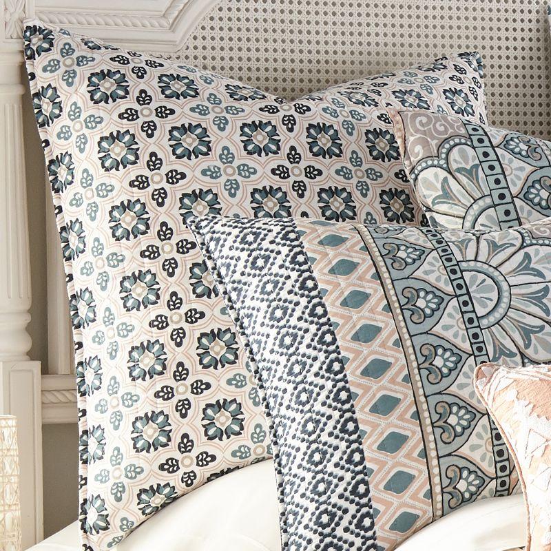 Mediterranean Medallion Cotton Euro Sham Set in Teal, Blush, and Gray