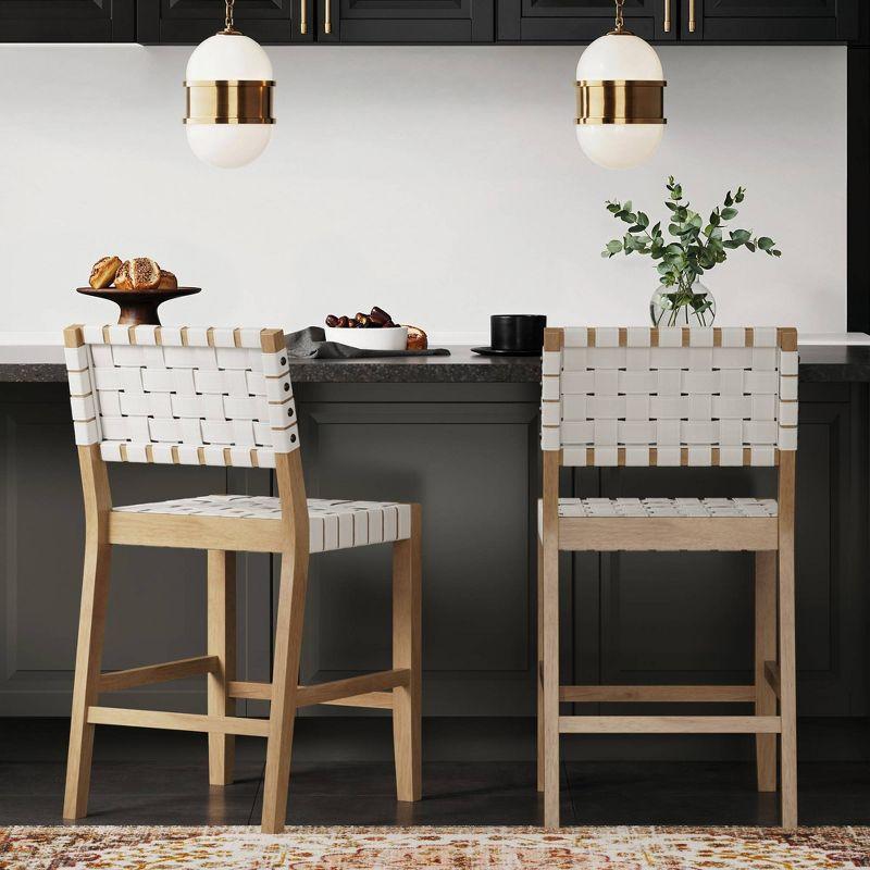 Cohen White Faux Leather and Wood Barstools Set of 2