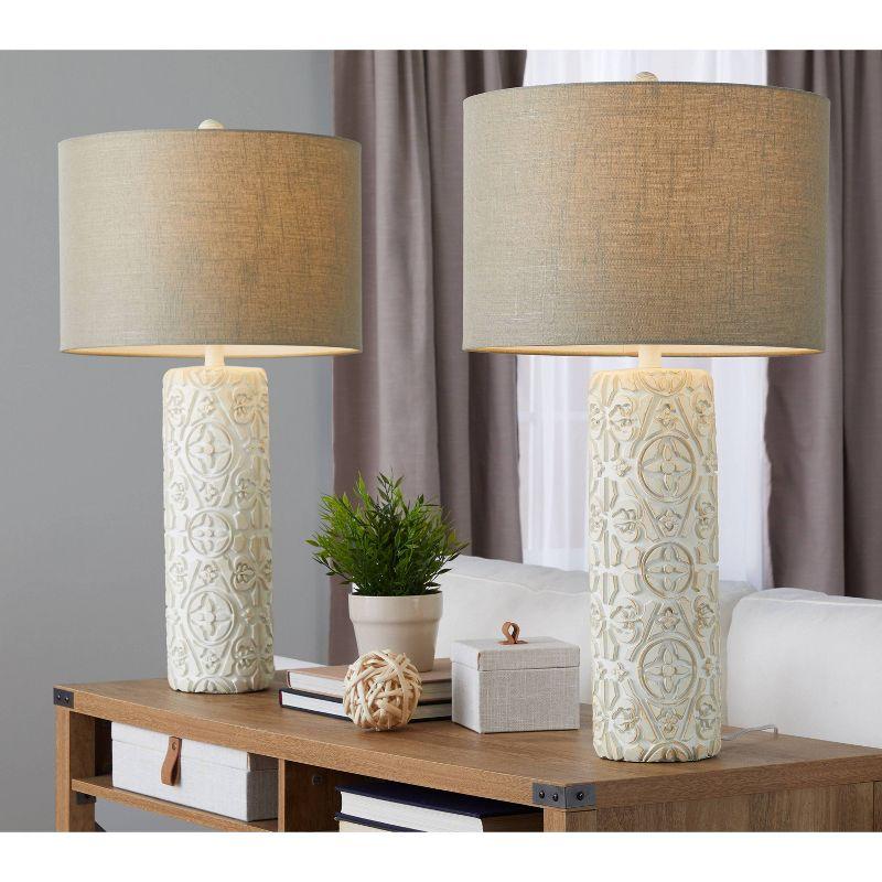 LumiSource (Set of 2) Charlotte 30" Contemporary Polyresin Table Lamps Brushed Taos Brown with Beige Linen Shade from Grandview Gallery: UL Listed