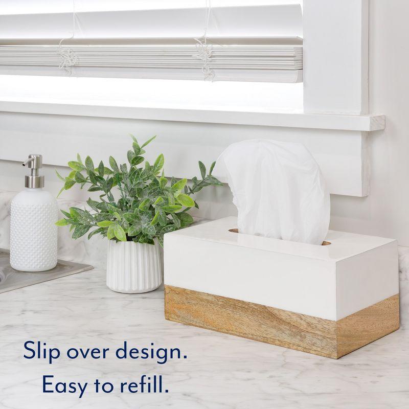 White Enamel and Mango Wood Rectangular Tissue Box Cover