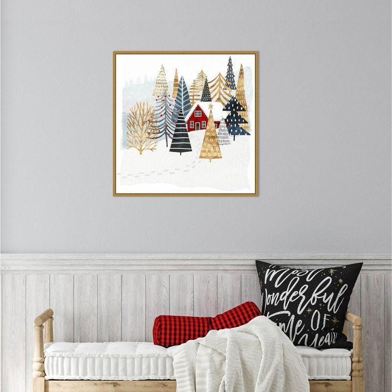 22" x 22" Christmas Chalet I Tree Framed Wall Canvas - Amanti Art