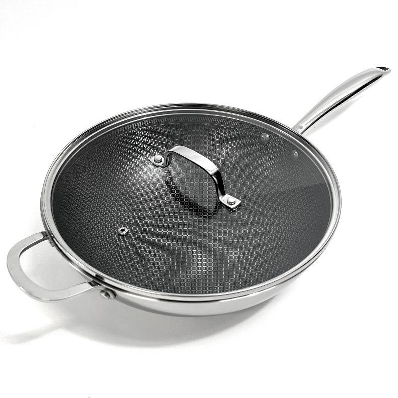 Lexi Home Tri-ply 5 Qt. Stainless Steel Nonstick Wok with Glass Lid