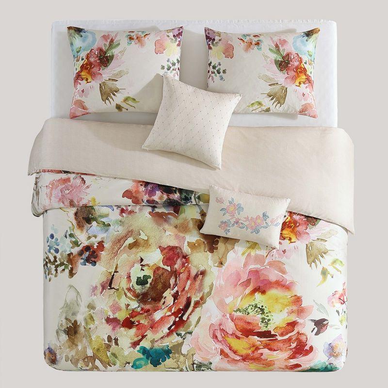 Ivory King Cotton Reversible Floral Comforter Set