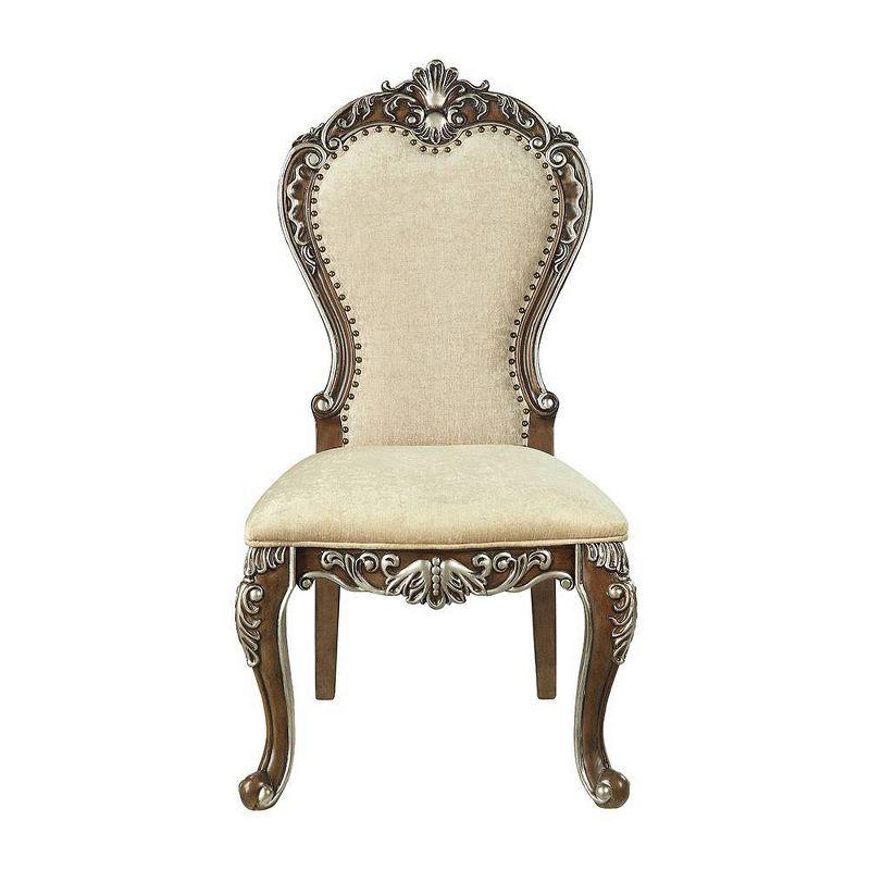 25" Latisha Dining Chair Antique Brown - Acme Furniture: Silver Detailing, Gray Chenille, Nailhead Trim