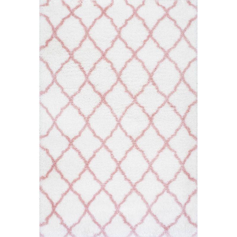 Pink and White Trellis Shag Kids Area Rug 5' x 7'