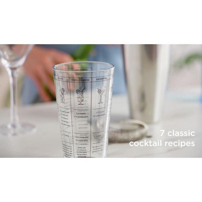 True 3-Piece Barware Set with 7 Cocktail Recipes and Measurements Printed on Mixing Glass, Glass and Stainless Steel, Multicolor