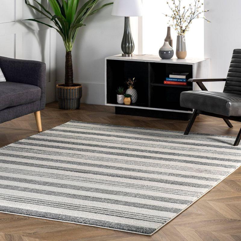 Reversible Striped Gray Synthetic Rug, Stain-Resistant, 4' x 6'