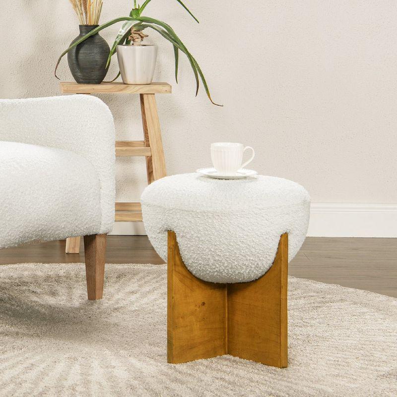 Jennifer Taylor Home Bali Round Upholstered Ottoman with Natural Wood Base