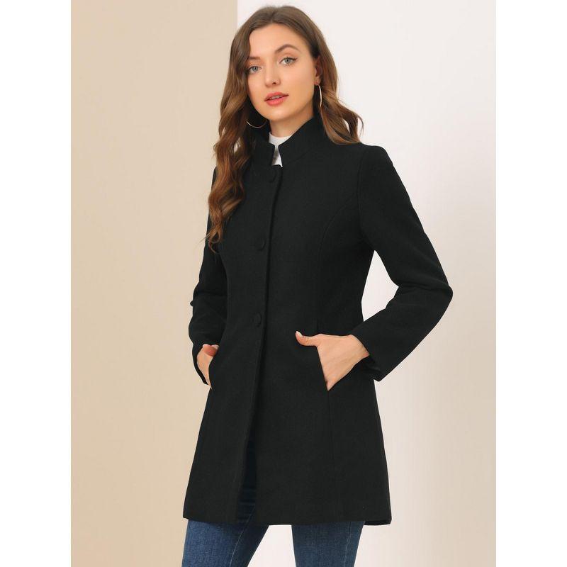 INSPIRE CHIC Women's Winter Stand Collar Single Breasted Mid-thigh Long Overcoat