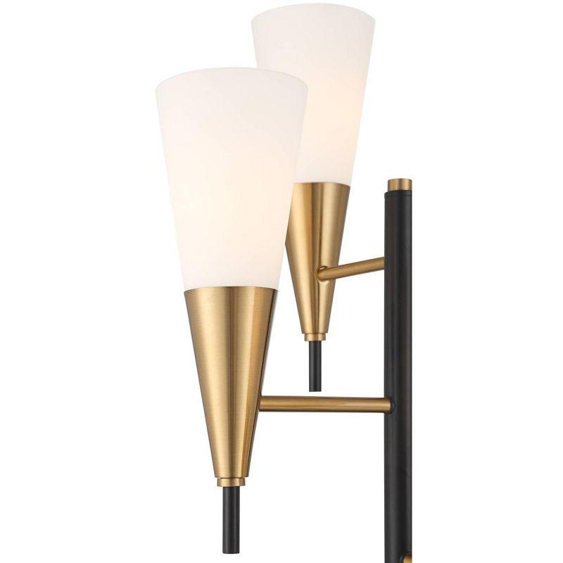 Possini Euro Design Quatro Mid Century Modern Tree Floor Lamp 71" Tall Black Gold Metal 4 Light Frosted Glass Cone Shade for Living Room Bedroom House
