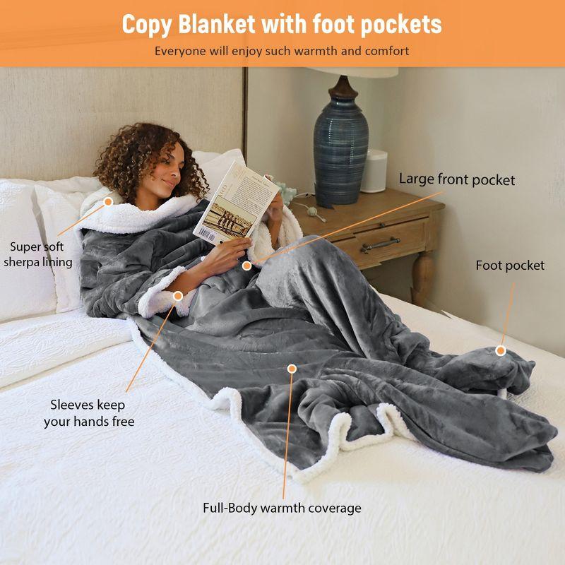 Catalonia Fleece Wearable Blanket with Sleeves & Foot Pockets for Adult, Comfy Snuggle Wrap Sleeved Throw Blanket Robe, Gift for Her Him