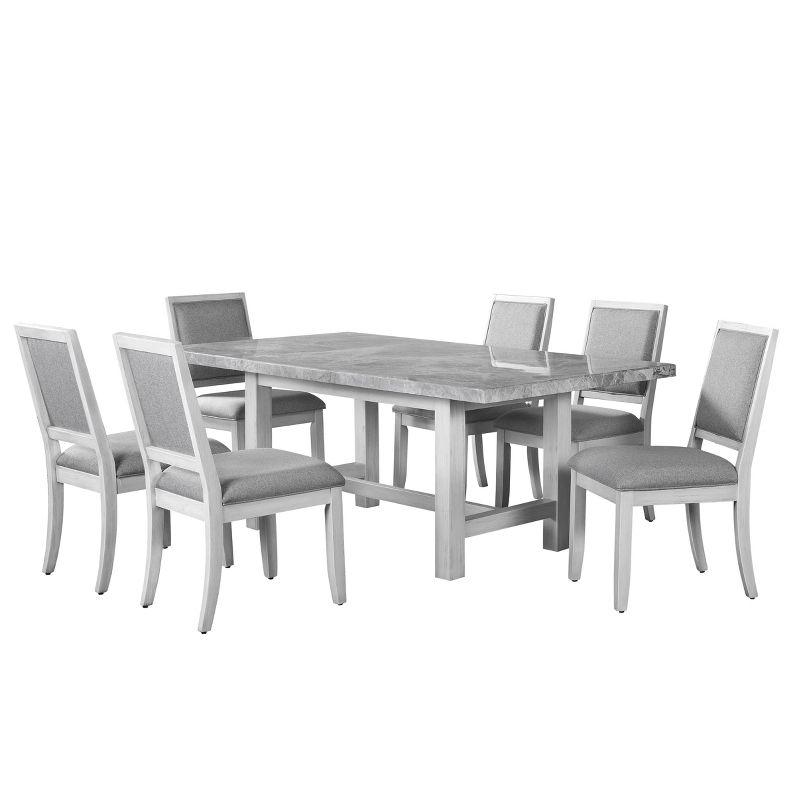 Canova Weathered White 7-Piece Dining Set with Gray Marble Top