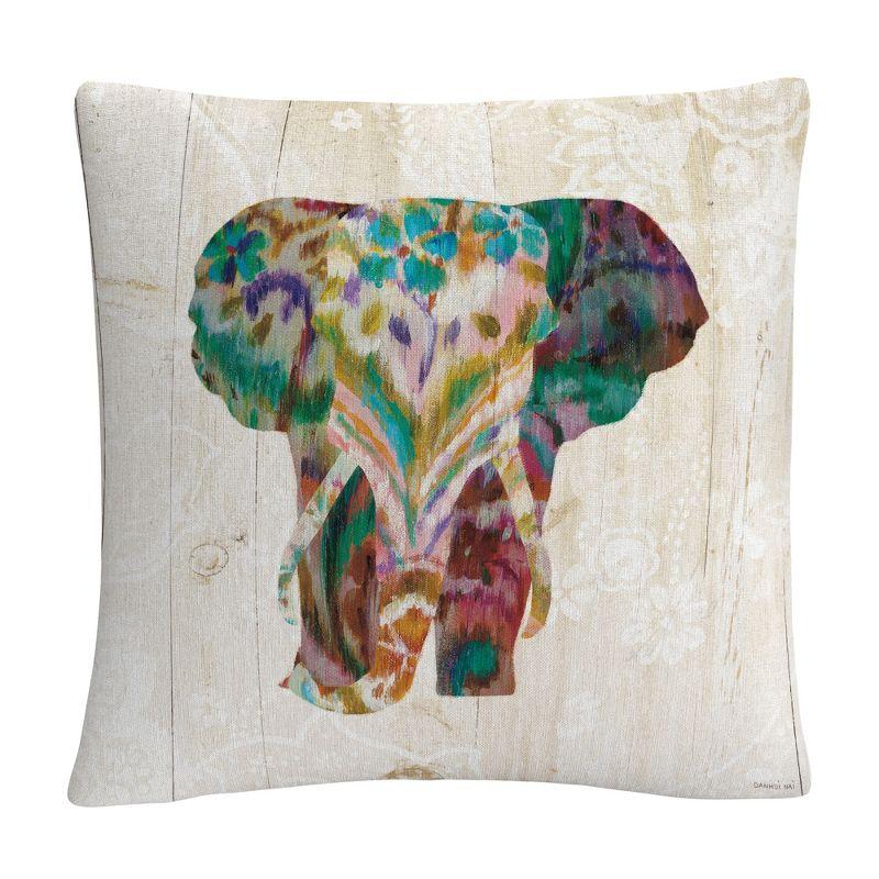 Boho Paisley Elephant Multicolor Microfiber Throw Pillow 16x16