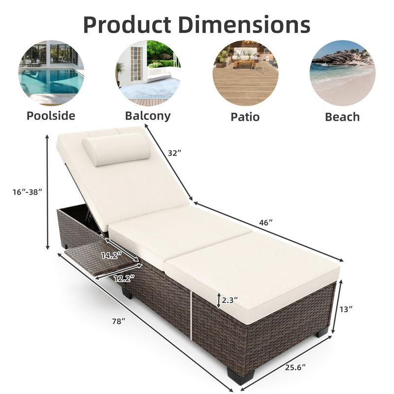 Lounge Chairs Outdoor Set of 2, PE Rattan Chaise Lounge Chair with 5-Position Adjustable Backrest for Patio Beach Pool Deck Backyard, Beige