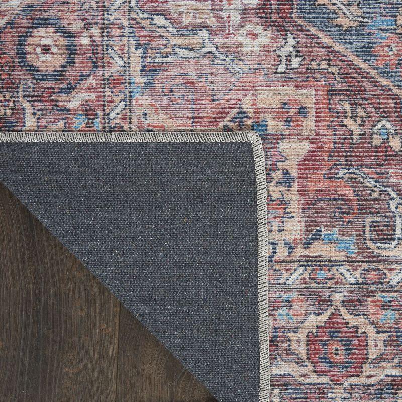 Machine Washable Oriental Blue/Brick Red Area Rug