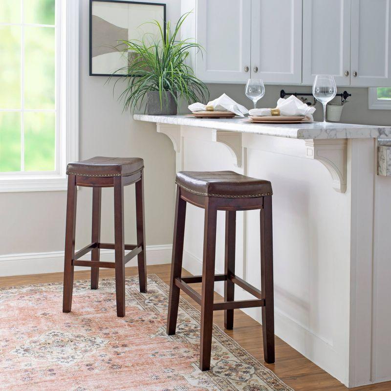 Brown Wood and Faux Leather Backless Bar Stools