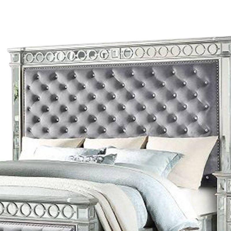 90" Queen Bed Varian Bed Gray Velvet and Mirrored - Acme Furniture