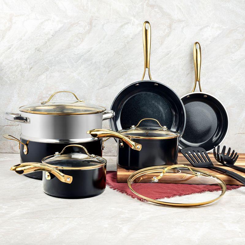 Black and Gold 15-Piece Nonstick Ceramic Cookware Set with Utensils