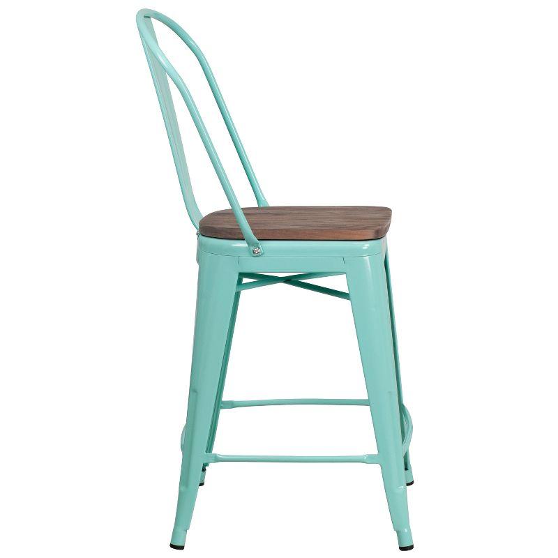 Rustic Mint Green Metal & Wood 24" Counter Height Stool