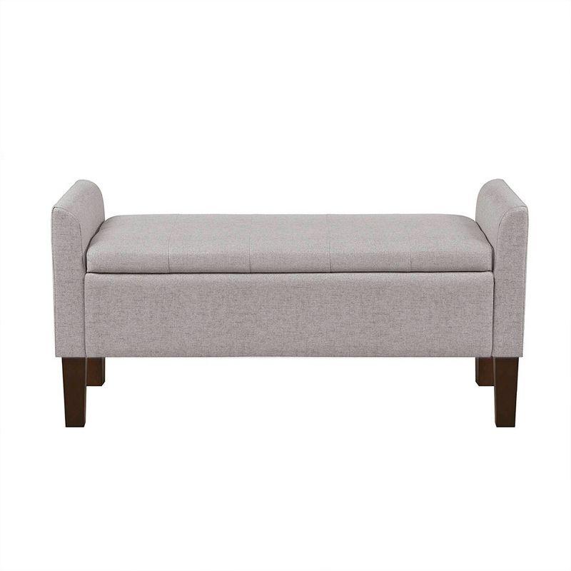 Light Grey Upholstered Flip-Top Storage Bench with Dark Wood Legs