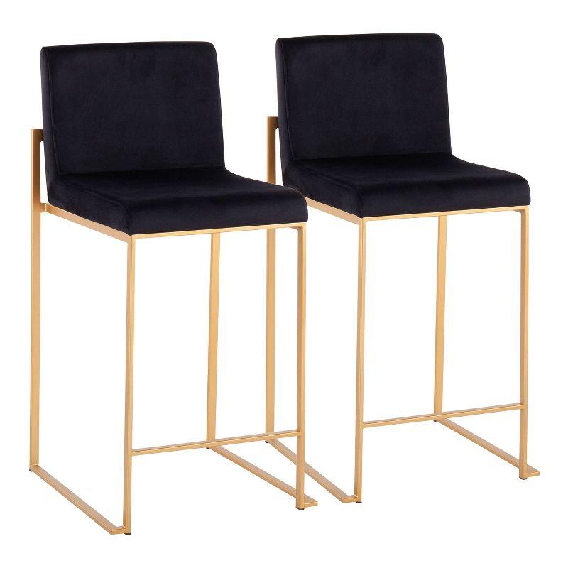 Fuji Gold Steel and Black Velvet High Back Counter Stool - Set of 2