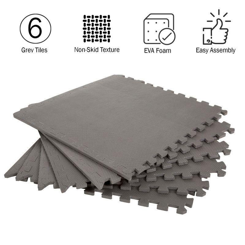 Gray Interlocking EVA Foam Floor Mat Tiles, 24" x 24", 6 Count