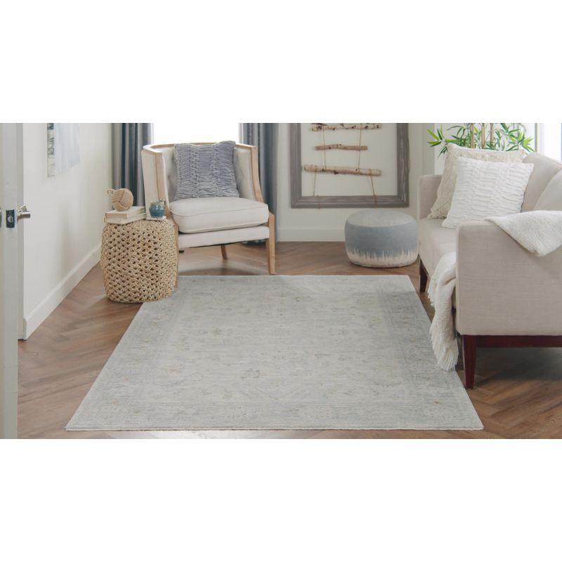 Serene Light Grey Floral Hand-Knotted 2'3" x 10'2" Synthetic Area Rug