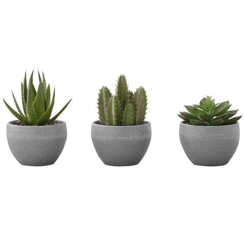 Benjara Artificial Succulents Silk Plant Indoor Set of 3, Green, Gray Cement