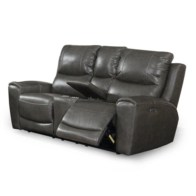 Gray Faux Leather Reclining Loveseat with Storage and Cup Holders