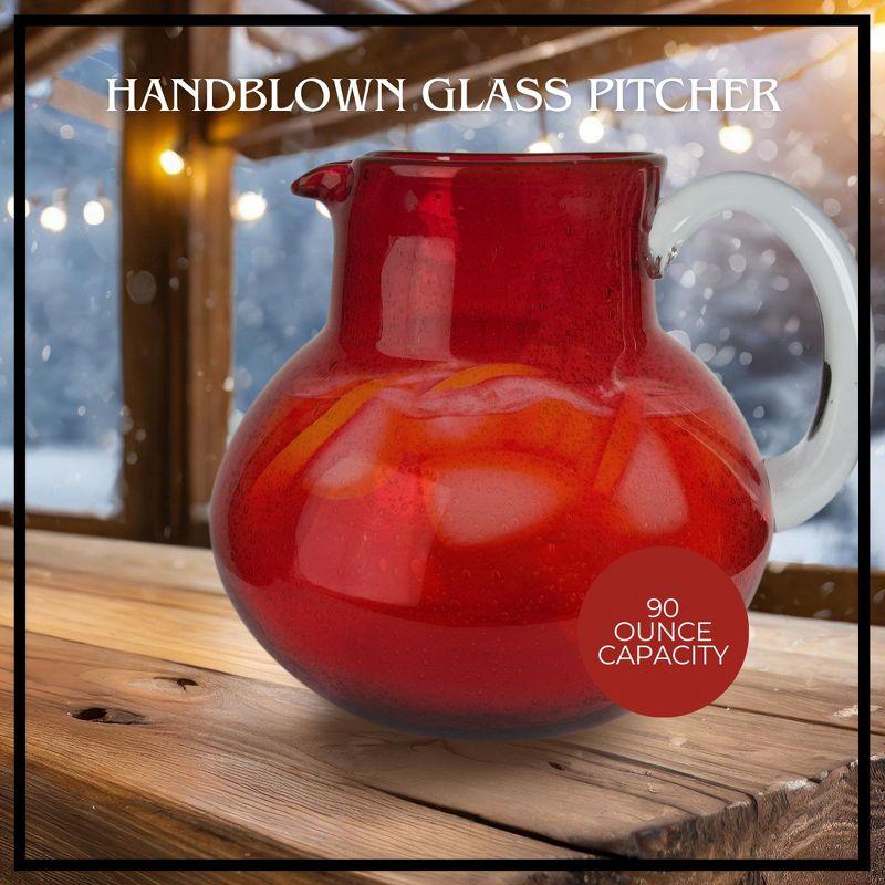 Artland Iris 90 Oz Handblown Glass Pitcher, Bubble Shape, Lead-Free, Versatile Drink Dispenser for Water, Juice, Cocktails, Dishwasher Safe - Ruby