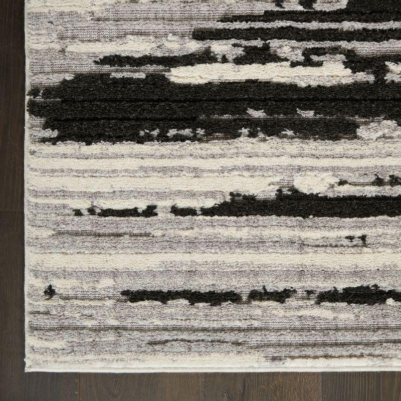 Ivory Charcoal Abstract Hand-Knotted 5'3" x 7'3" Synthetic Area Rug
