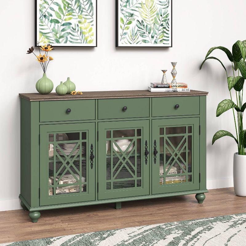 Festivo 55" Green Vintage Style Buffet Sideboard Cabinet with Drawers