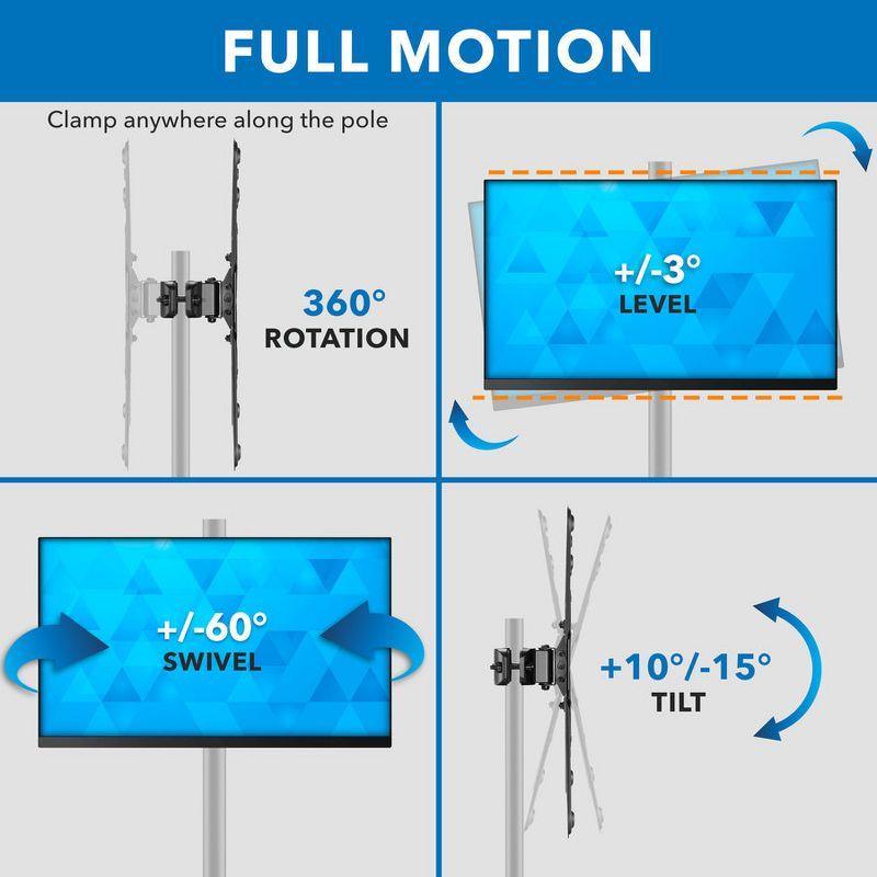 Mount-It! TV Pole Mount, Full Motion Bracket for TVs up to 55 Inches | VESA 200, 300, 400 Compatible | Clamp Mounting Base for Indoor and Outdoor Use