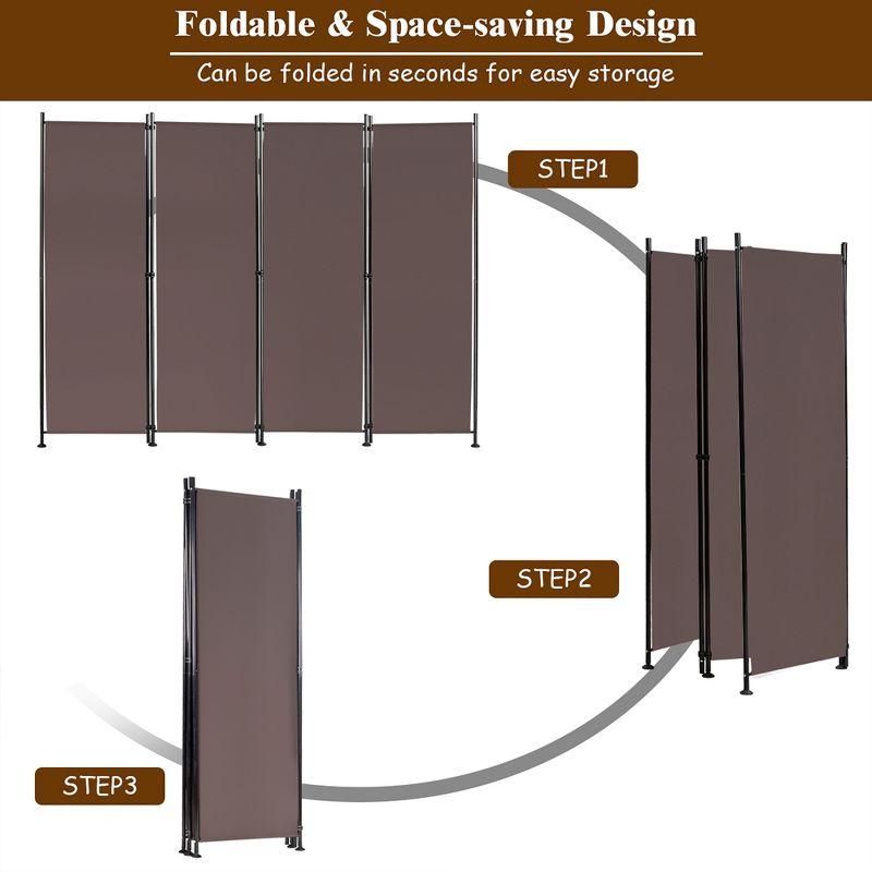 Costway 4-Panel Room Divider Folding Privacy Screen w/Steel Frame Decoration Brown