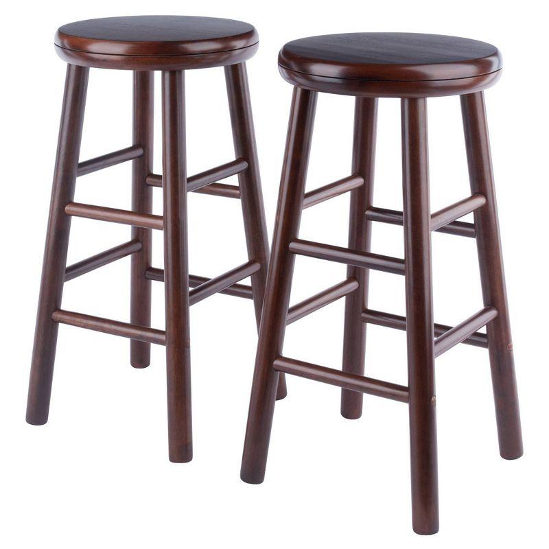 Transitional 25" Walnut Wood Swivel Counter Stools, Set of 2