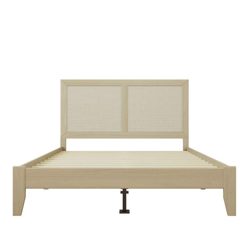 Christopher Knight Home Eudoca Rubber Wood Platform Bed with Rattan Woven Headboard, Natural, Queen