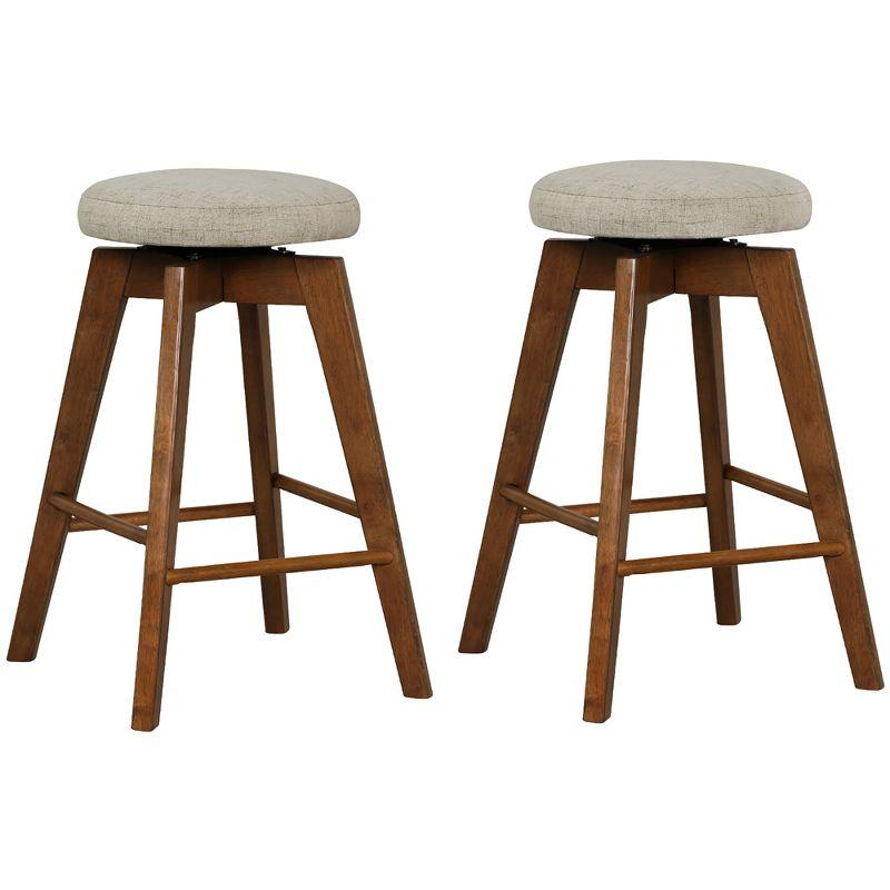 Costway Set of 2 Swivel Bar Stools Upholstered Counter Height Chairs with  Rubber Wood Legs