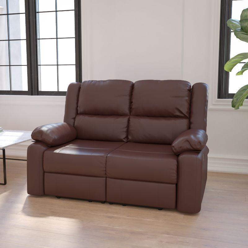 Harmony Series 56'' Brown Faux Leather Pillow-Top Loveseat Recliner