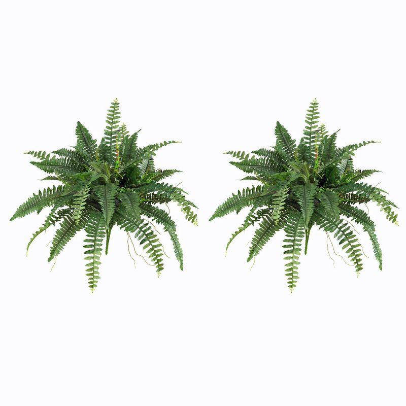 Green Silk Fern Topiary with Lights for Outdoor Tabletop