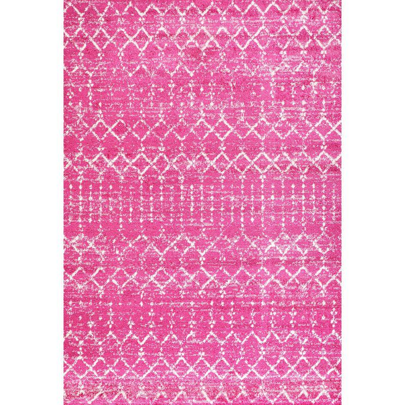 8' x 10' Moroccan HYPE Boho Vintage Diamond Area Rug, Fuchsia/Ivory - JONATHAN Y