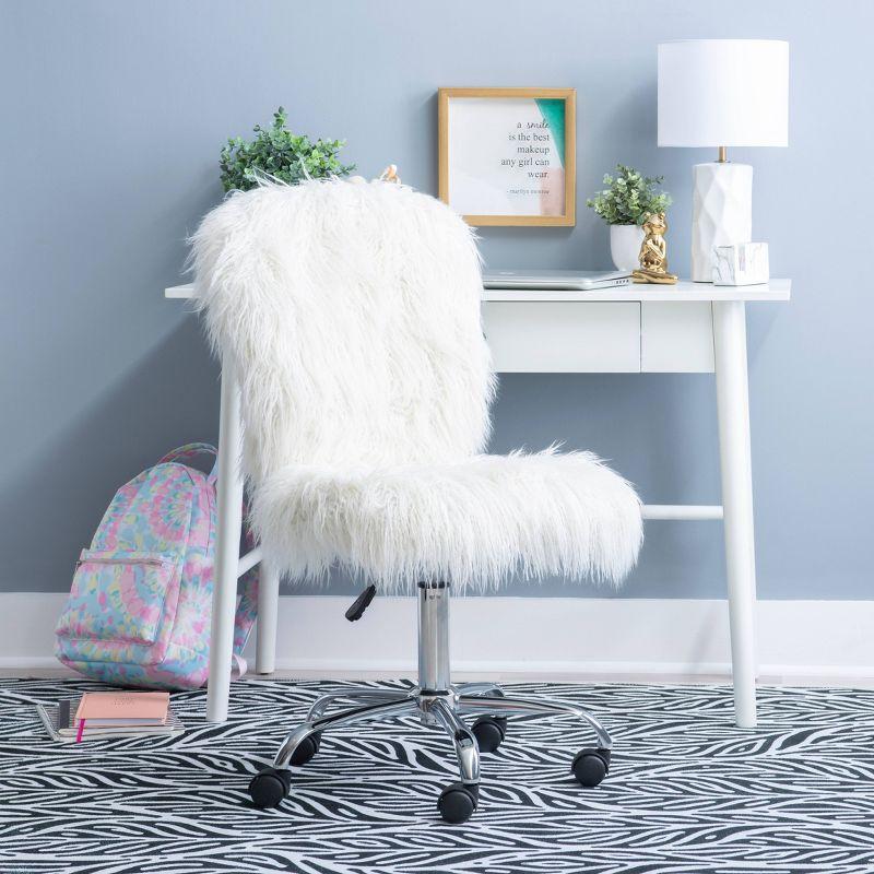 White Faux Fur Armless Swivel Office Chair