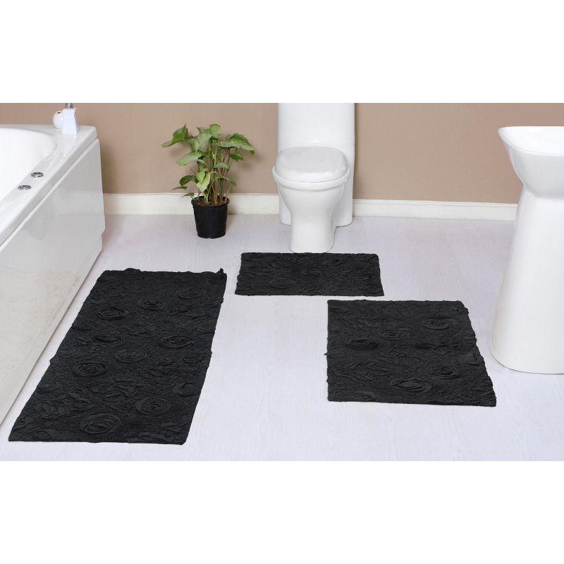 Modesto Black Cotton Tufted 3-Piece Bath Rug Set