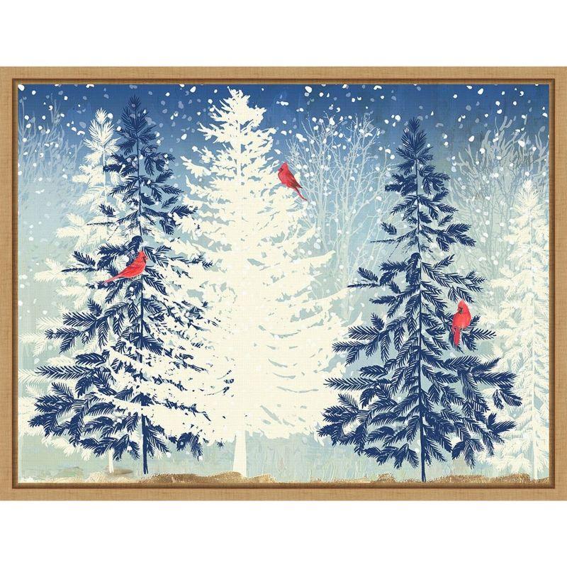 Snowy Christmas Trees Canvas Print with Maple Frame