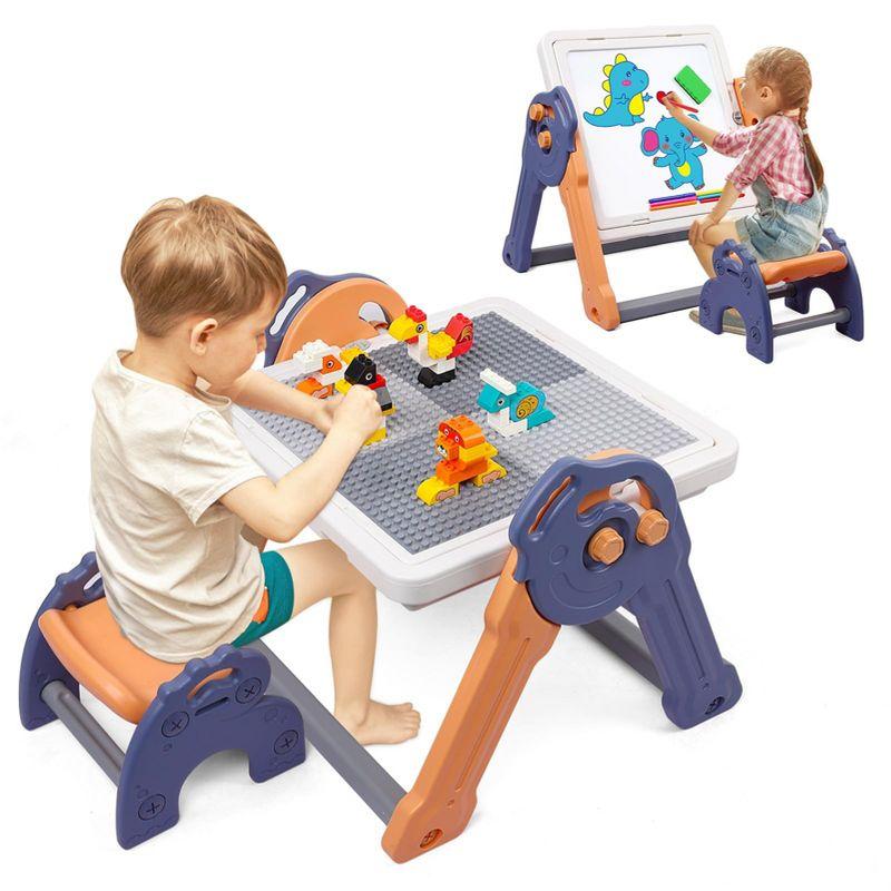Easel for Kids, Toddler Easel with Building Block Table, Kids Standing Art Easel with Painting Accessories