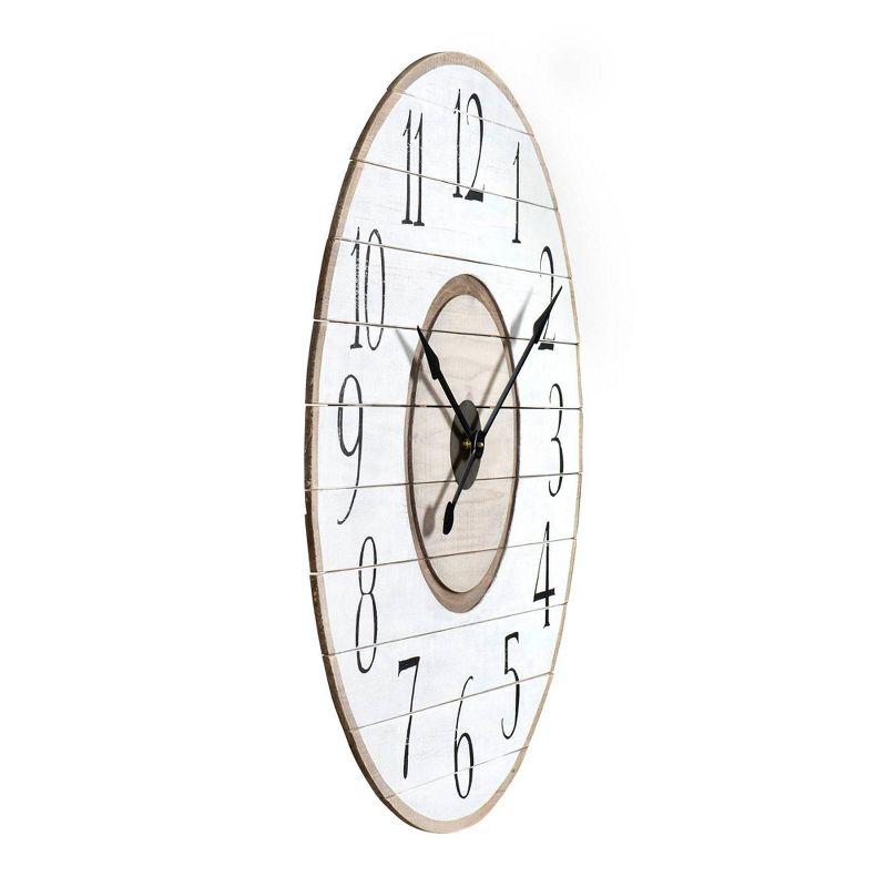 36" Round Distressed Wood Slat Clock White - Storied Home: Modern Analog, Indoor Use