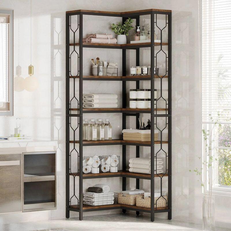 Hommoo 7-Tier Industrial Corner Bookshelf Rustic Brown